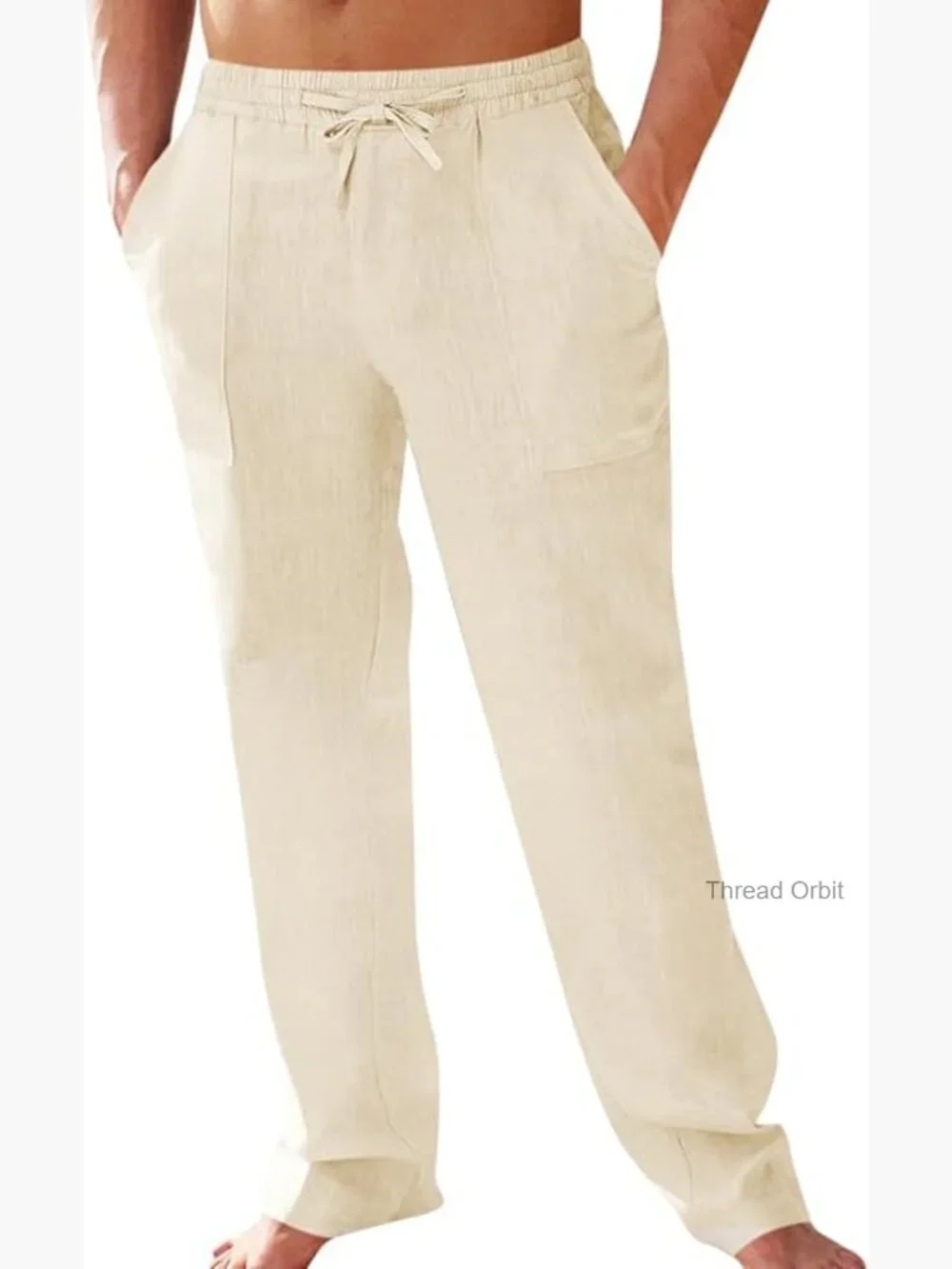 Men's Cotton Linen Pants Elastic Waist Drawstring Casual Trousers Straight Leg